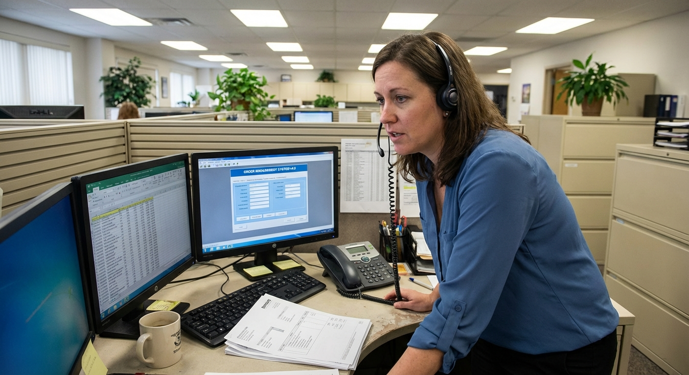 Customer service representative handling calls at a distribution company