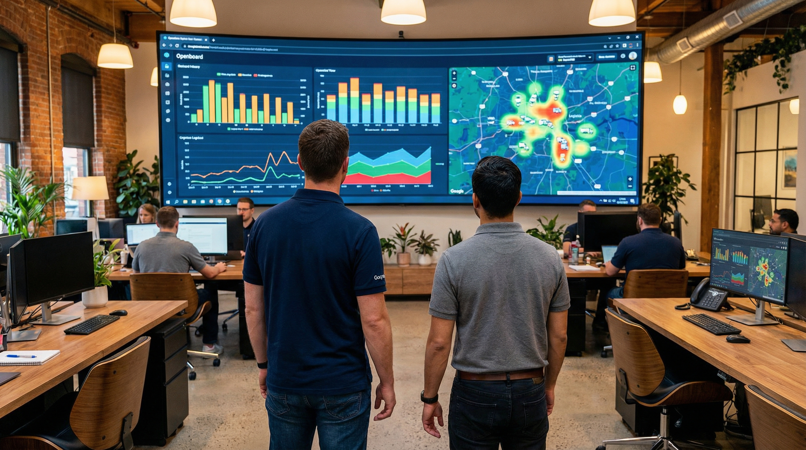 Operations team reviewing a unified command center dashboard