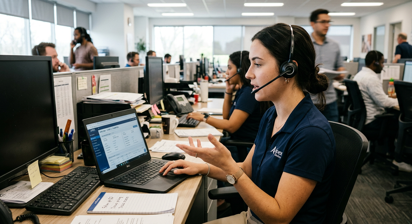 Field sales rep using voice notes on a phone in a truck