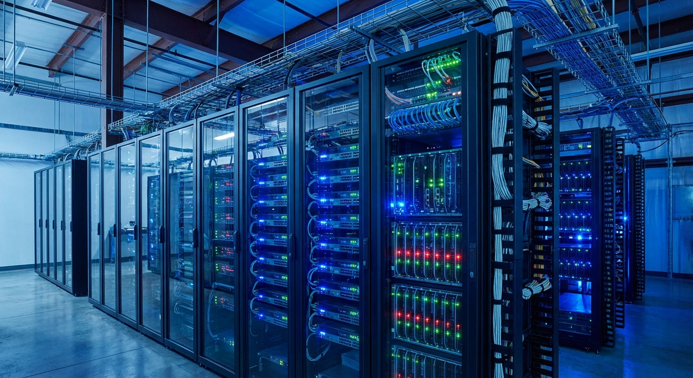 Distribution company server room with modern networking infrastructure