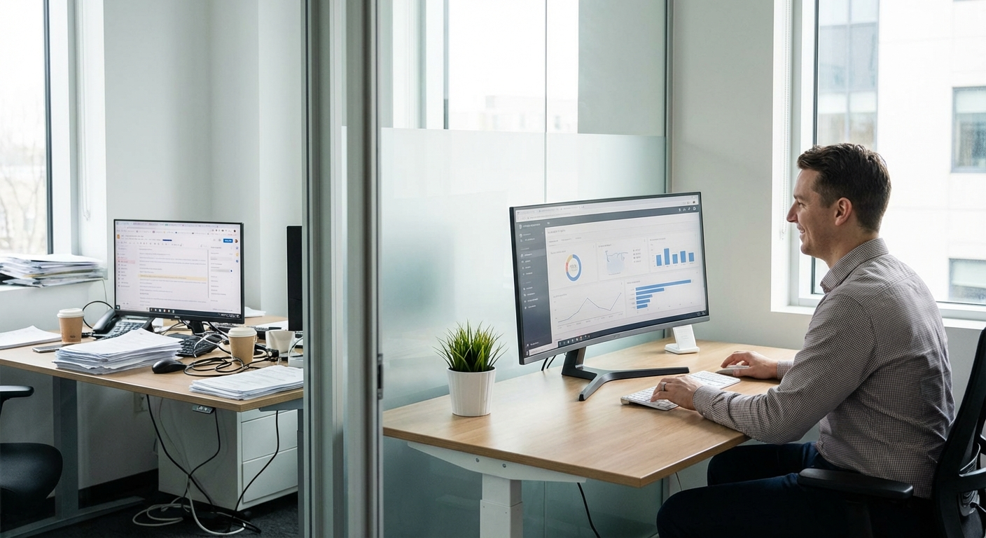 Clean modern workspace with unified dashboard