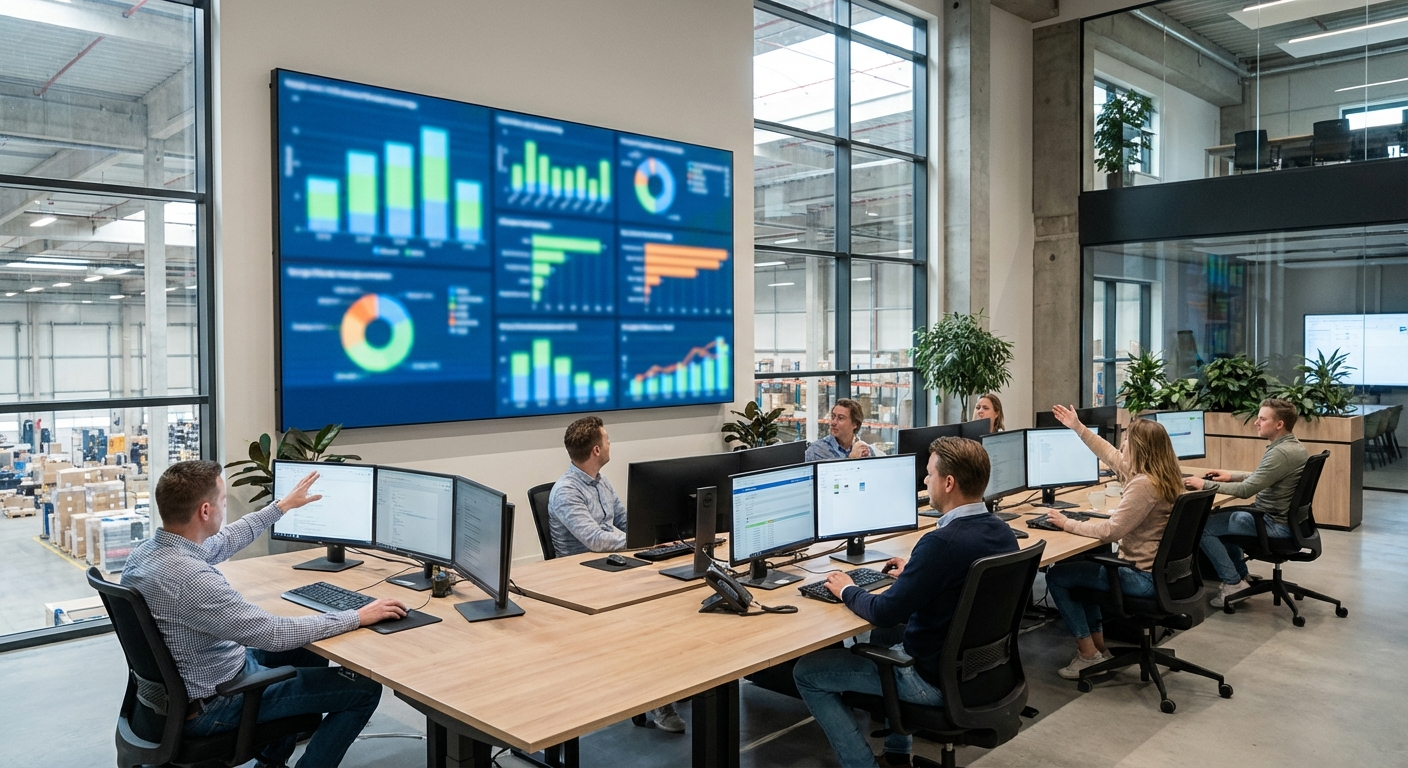Operations dashboard showing real-time performance metrics in a distribution center