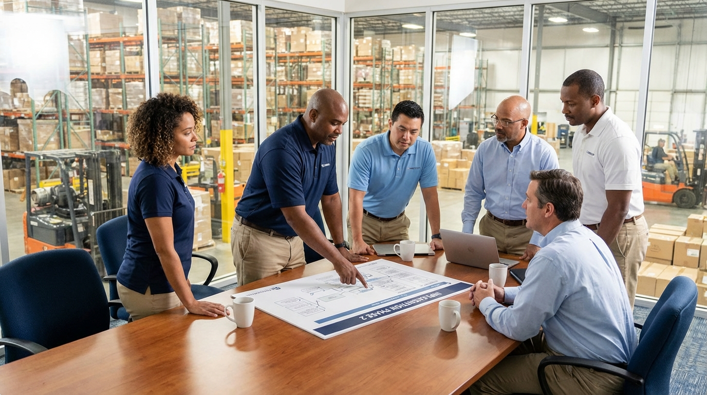 Workd consultants reviewing implementation plan with client