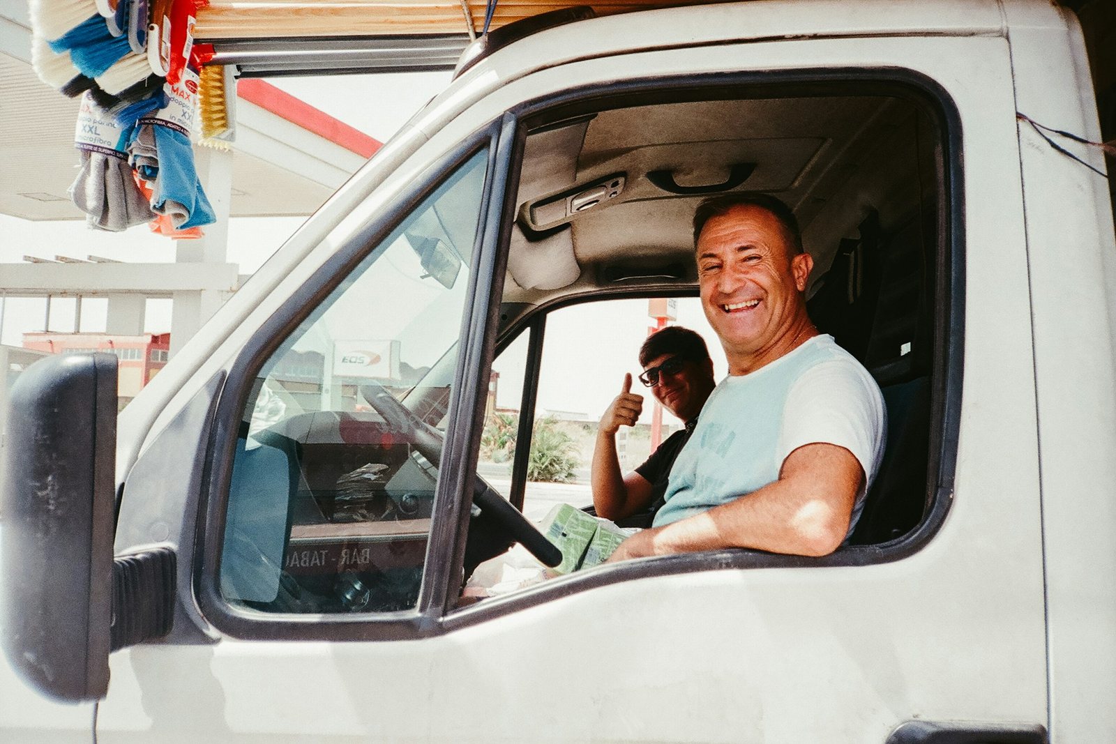 An outside rep in the cab between stops