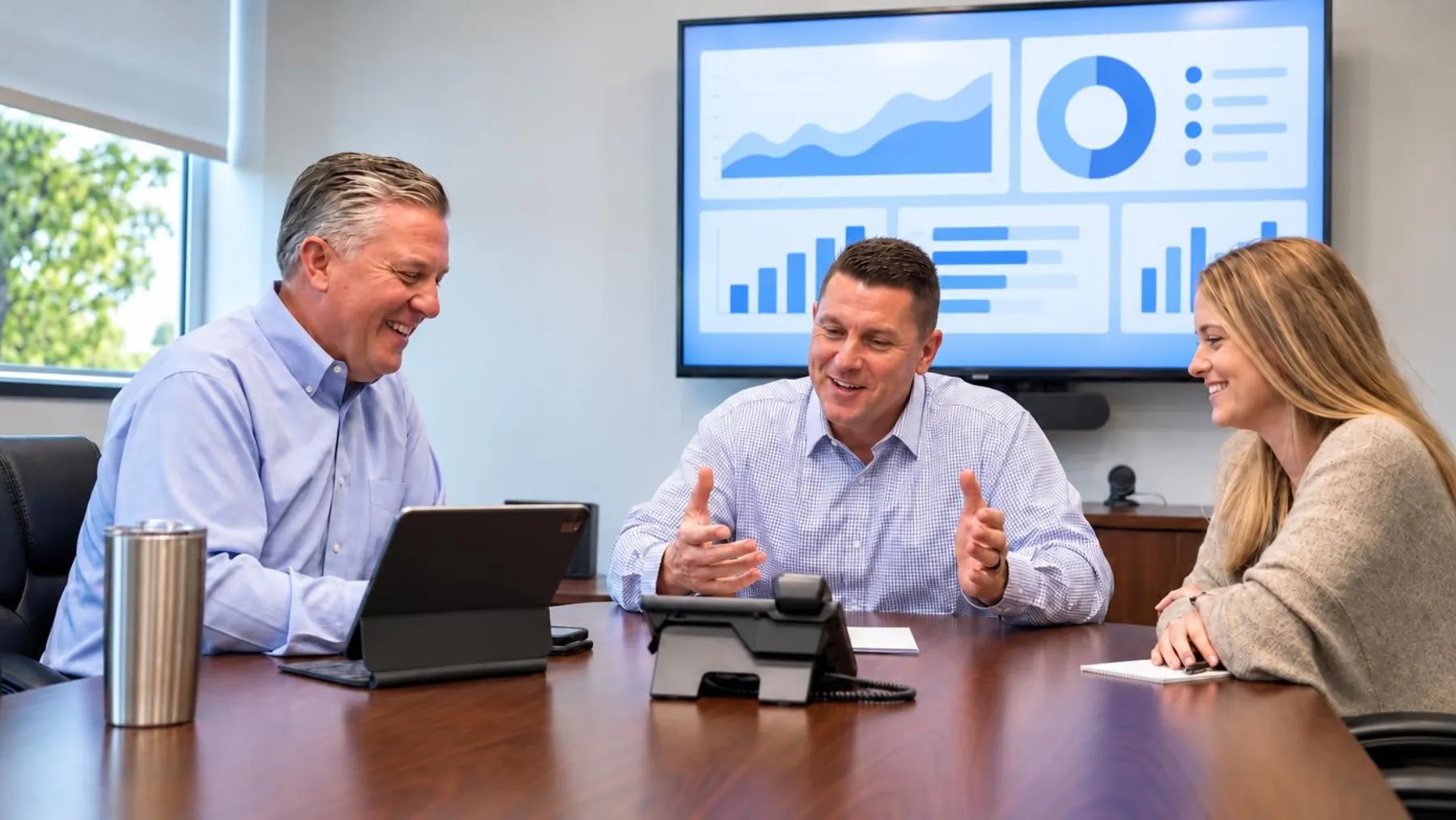 A distributor team watching a Workd demo in their conference room