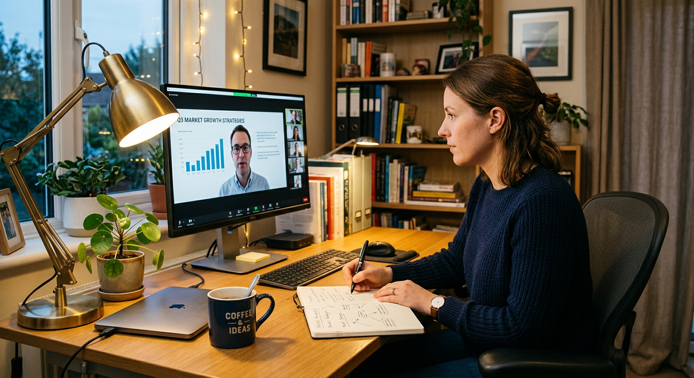 Professional participating in a virtual session from their home office