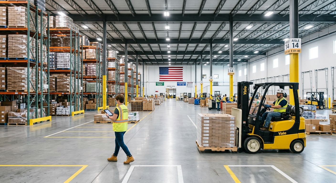 Distribution operations floor with workers and technology